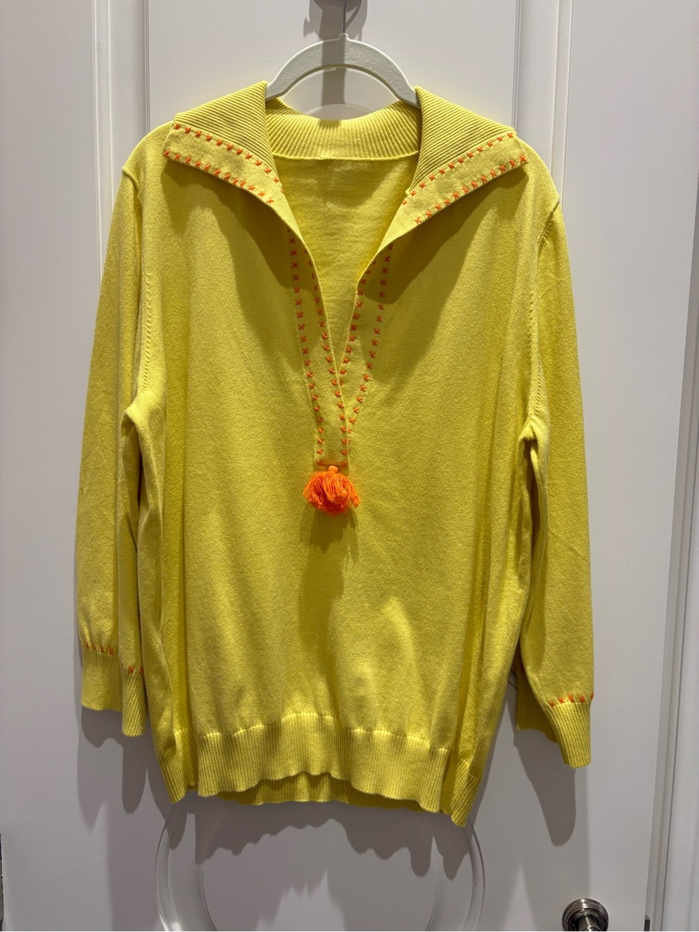 FIGUE Yellow Cotton Knit Top with Tassel Detail